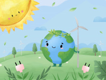 Wereldbol met windmolens en groene energie