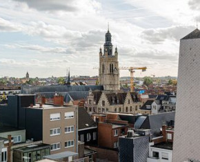 zicht op skyline Roeselare met St.-Michielstoren en richting Grote Markt